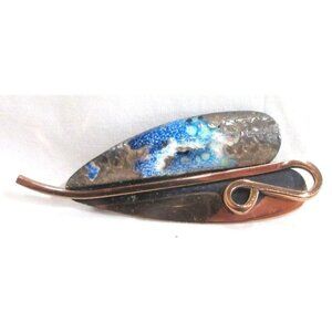 Vintage Matisse Renoir Enameled Copper Leaf Brooch 3.24"